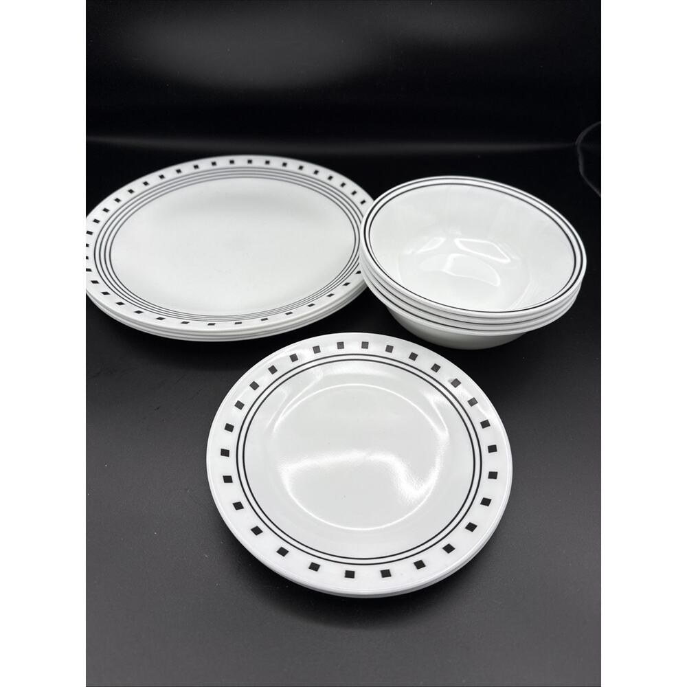 Set Of Corelle Vitrelle City Block 4 Cereal Bowls, 4 Dinner & 3Salad Plates - Picture 8 of 9